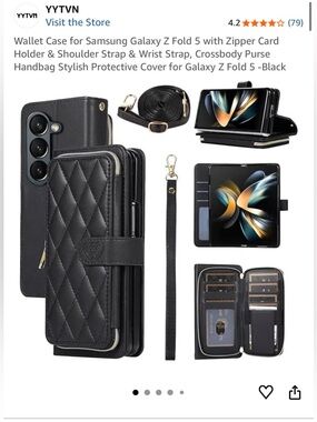 YYTVN Wallet Case for Samsung Galaxy Z Fold 6 with Zipper Card Holder.